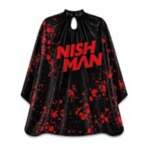 Capa de corte Nishman negra con manchas rojas 150 x 180 cm talla 2XL