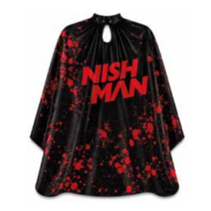 Capa de corte Nishman negra con manchas rojas 150 x 180 cm talla 2XL
