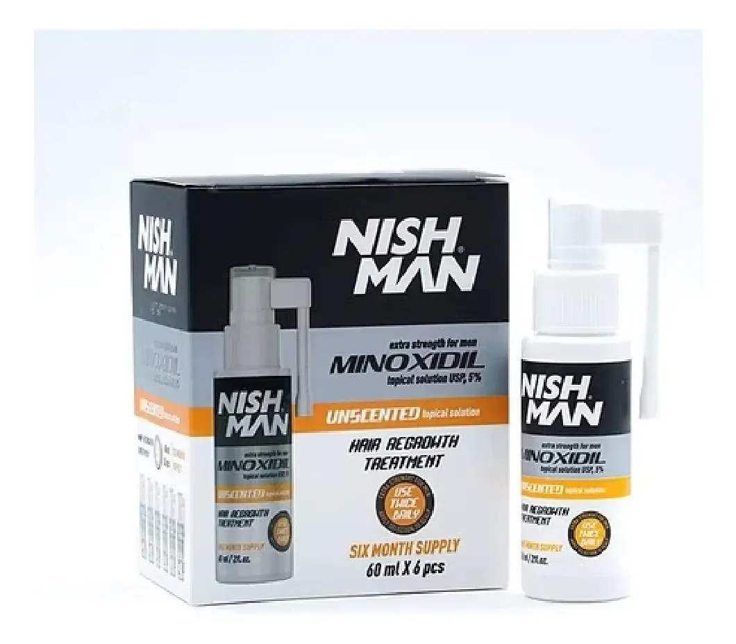 Minoxidil Nishman 5% caja x 6 frascos de 60 ml con aplicador