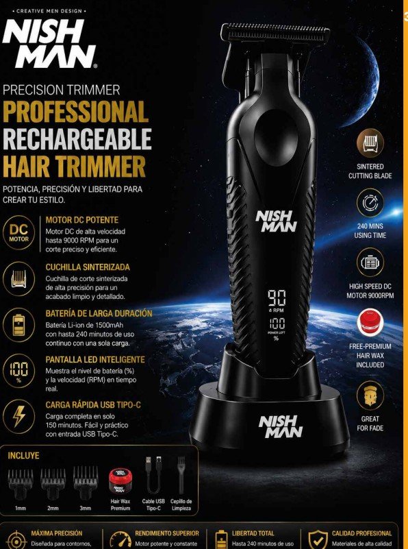 Patillera Nishman Precision Trimmer negra digital JH-846 - ficha técnica